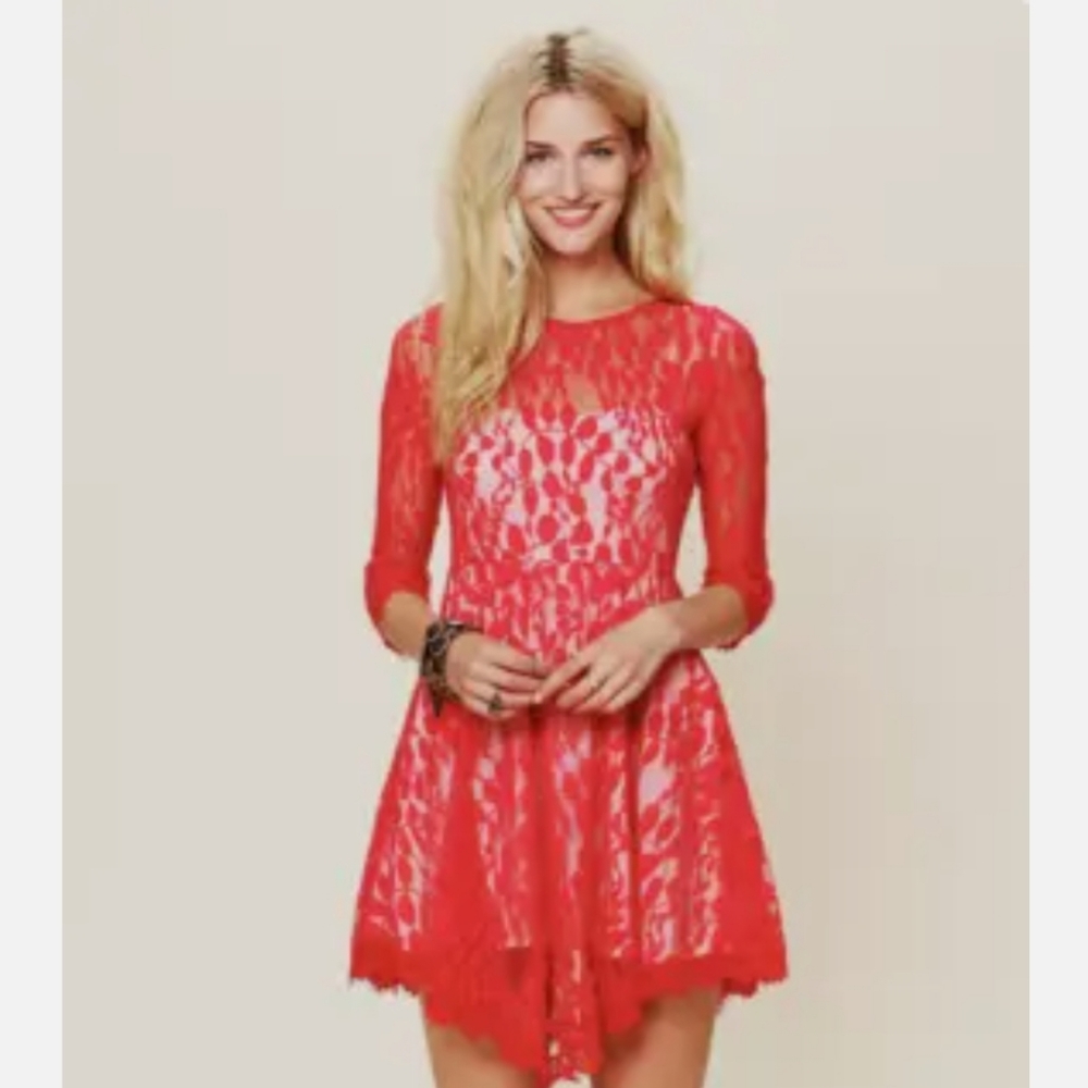 Free People A-Line Red Lace Dress